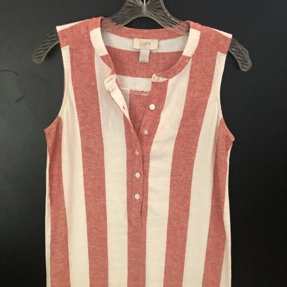 Loft Women’s Sleeveless Linen Dress Size Small Red White Striped Summer Casual - Picture 6 of 10